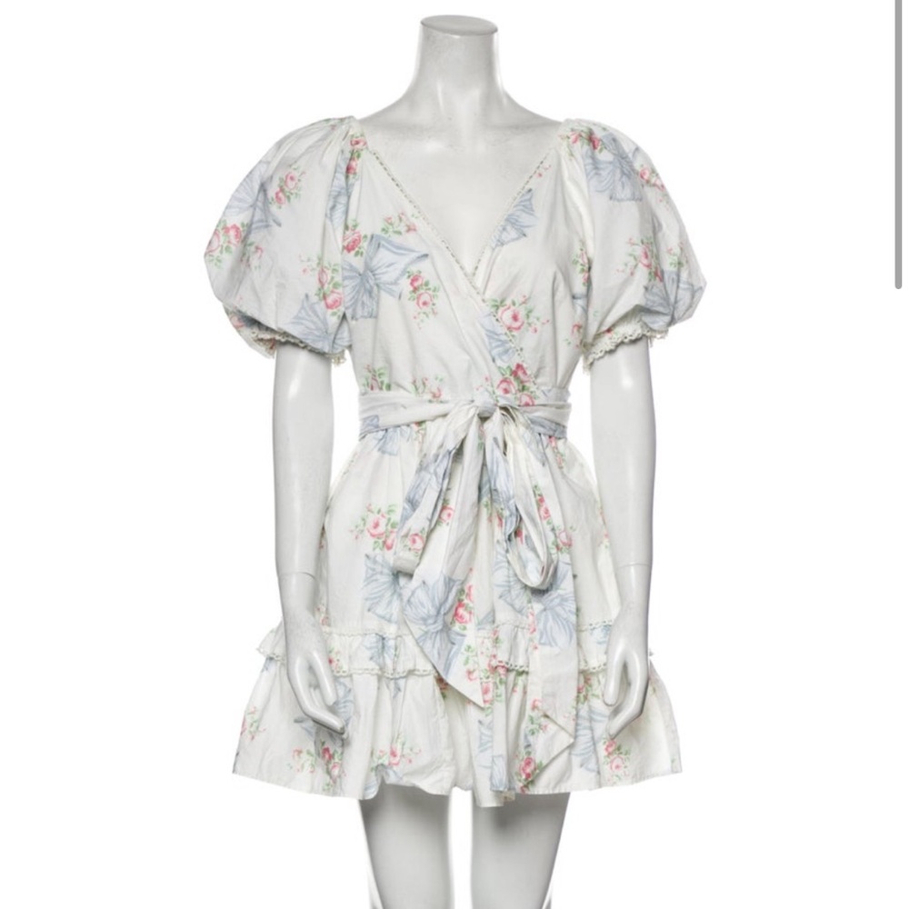 Loveshackfancy floral mini wrap dress